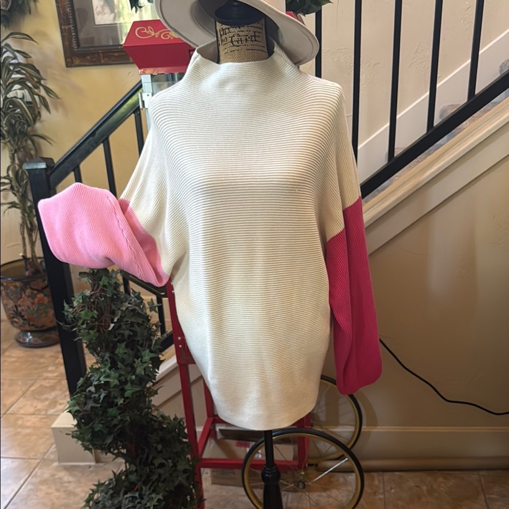 THML Cowl Neck Sweater in Pink and Cream